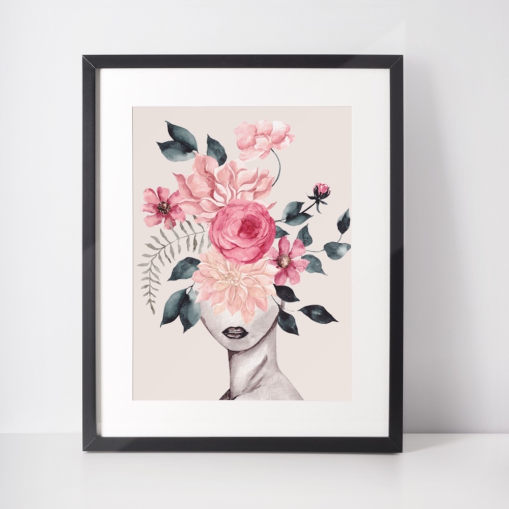 Watercolor Floral Woman Portrait Wall Art Illustration Print Poster Unframed - Picture 5 of 17